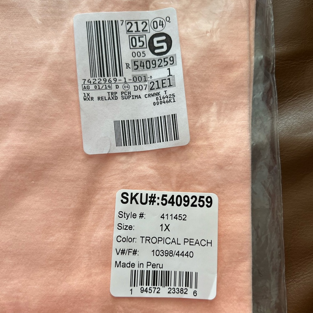 Lands’ End Women's Relaxed Supima Cotton Crew Neck T-Shirt.Tropical Peach; Sz 1X - Picture 3 of 4